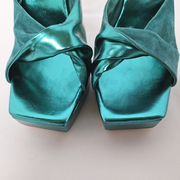 Jeffrey Campbell Hollyweird Platform Metallic Shine Heels In Emerald Size 7 - Picture 4 of 9